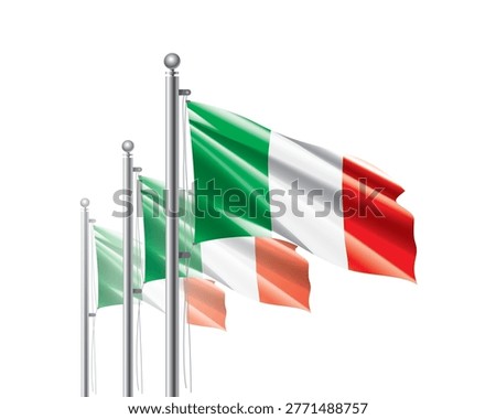 Brightly shining Italian flags wave proudly on tall masts during official celebration events