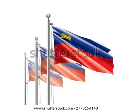 Brightly shining Liechtenstein flags wave proudly on tall masts during official celebration events