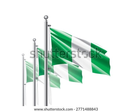 Brightly shining Nigerian flags wave proudly on tall masts during official celebration events