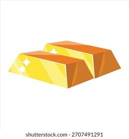 Brightly Shining Pair of Gold Bars, Stacked Golden Ingots, Investment and Success Financial Concept Flat Vector Illustration
