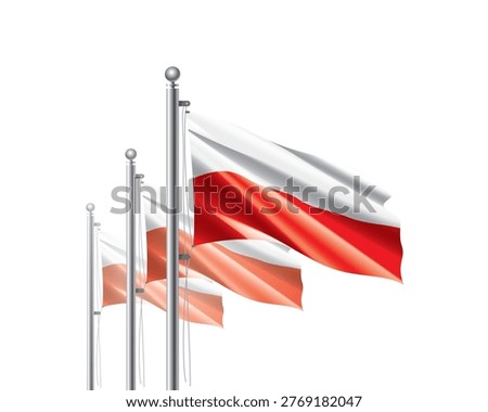 Brightly shining Polish flags wave proudly on tall masts during official celebration events