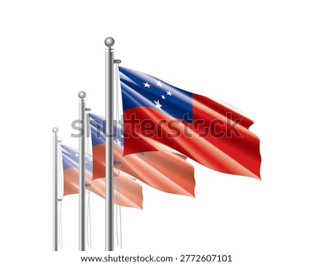 Brightly shining Samoa flags wave proudly on tall masts during official celebration events