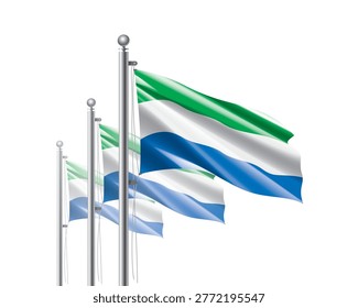 Brightly shining Sierra Leonean flags wave proudly on tall masts during official celebration events