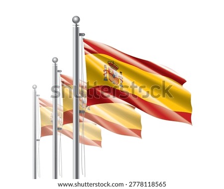 Brightly shining Spanish flags wave proudly on tall masts during official celebration events