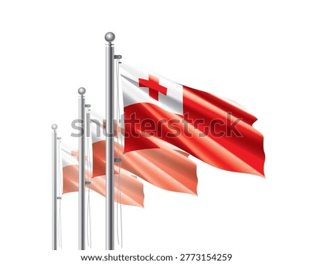 Brightly shining Tonga flags wave proudly on tall masts during official celebration events