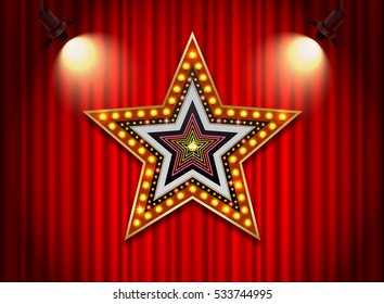 Brightly theater glowing retro cinema neon sign star shape