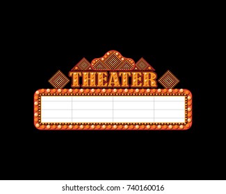 Brightly theater glowing retro cinema neon sign