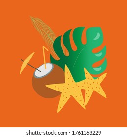 
Brightly tropical composition.
Vector illustration on an orange background.