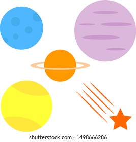 Brightly-coloured planets and a shooting star