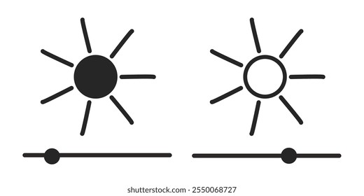 Conjunto de silhuetas do ícone de ajuste do nível de brilho e contraste. Ícone de brilho da tela para o site de UI UX, aplicativo móvel. Graduação do controle de brilho