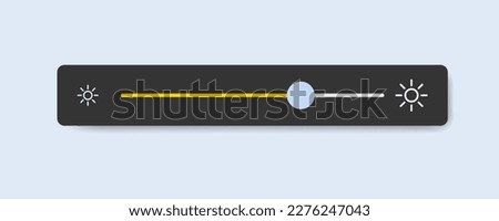 Brightness control. Flat, black, orange, brightness slider. Vector illustration.