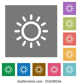 Brightness control flat icons on simple color square backgrounds