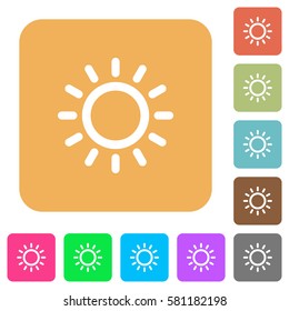 Brightness control flat icons on rounded square vivid color backgrounds.