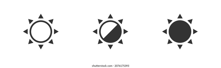 Brightness control icon. Contrast adjustment button. Bright level  settings on white background. Vector flat