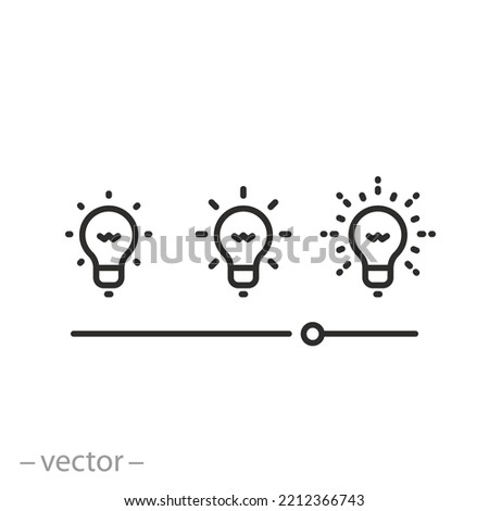 brightness control icon, lighting slider, managing level light, thin line symbol on white background - editable stroke vector illustration eps10