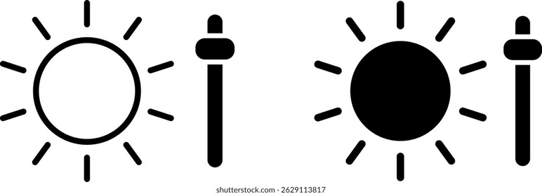 Ícone de controle de brilho. ícones de modo tela. alternar sinal de alternância. apresentando o sol. clima matutino
