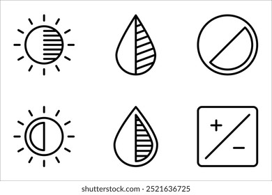 Brightness control icon set. Contrast with varying levels, Screen brightness and contrast level settings, vector illustration on white background