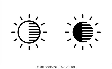 Brightness control icon set. Contrast with varying levels, Screen brightness and contrast level settings, vector illustration on white background