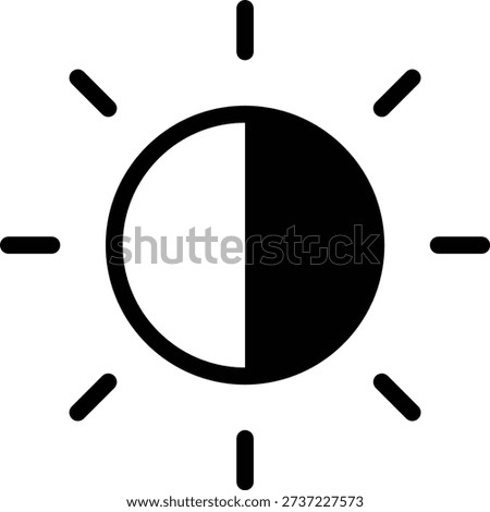 Brightness control icon. Sun and screen brightness control icon representing light adjustment and display settings. Screen mode icon isolated on transparent background. Vector illustration.