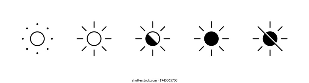 Brightness control icons set. Contrast adjustment icons set. Screen brightness and contrast settings icon. Screen contrast level. Screen settings icon set. Vector graphic. EPS 10