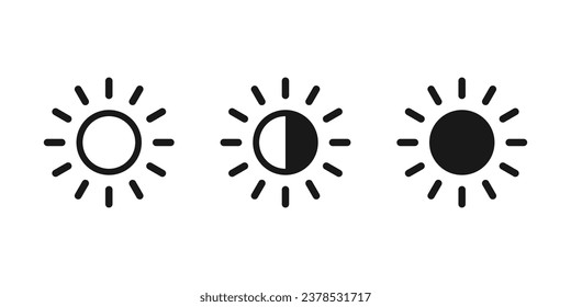 Brightness control icons set. Contrast level icon. Screen brightness and contrast level settings icon.