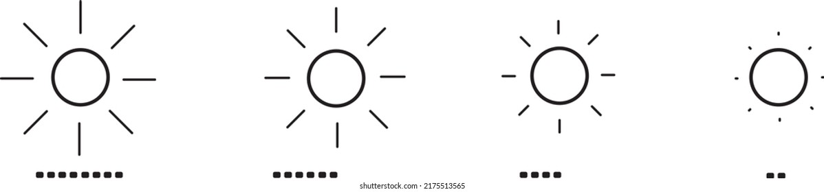 Brightness control icons set. Brightness icons with varying levels on white background. Contrast level icon. Screen brightness and contrast level settings icon