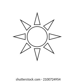 Brightness control line icon in black. Sun outline symbol. Trendy flat isolated sign used for: illustration, logo, mobile, app, emblem, design, web, dev, site, ui, ux, gui. Vector EPS 10