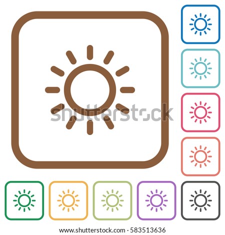 Brightness control simple icons in color rounded square frames on white background