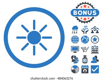 Brightness icon with bonus images. Vector illustration style is flat iconic bicolor symbols, smooth blue colors, white background.