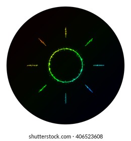 Brightness icon of gradient lights on black background. Neon vector icon