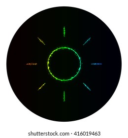 Brightness icon of gradient lights on black background. Neon vector icon