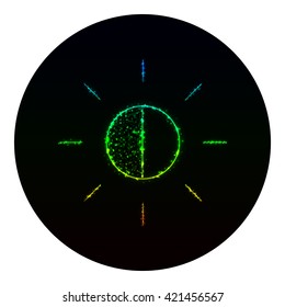 Brightness icon of gradient lights on black background. Neon vector icon