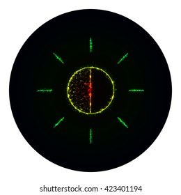 Brightness icon of gradient lights on black background. Neon vector icon