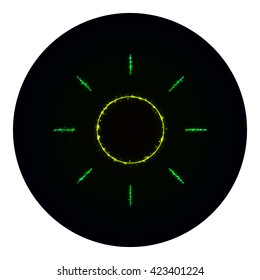 Brightness icon of gradient lights on black background. Neon vector icon
