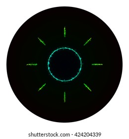 Brightness icon of gradient lights on black background. Neon vector icon