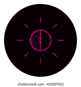 Brightness icon of pink lights on black background. Neon vector icon