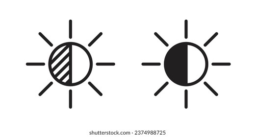 Brightness Icon set. bright sunshine vector symbol. adjust display exposure and contrast sign. hot sunlight icon. 