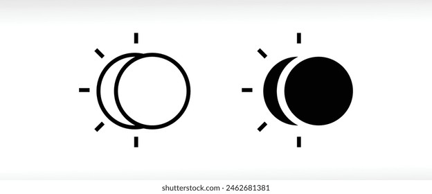 Brightness icon set, sun moon icon solar eclipse line and flat icons set, editable stroke isolated on white, linear vector outline illustration, symbol logo design style