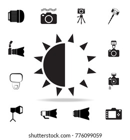 Brightness icon with shadow. Set of Photo elements icon. Photo camera quality graphic design collection icons for websites, web design, mobile app on white background