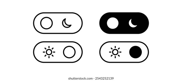 Ícone de brilho, ícone de lua sol vetor ilustração linha e ícones planos conjunto, traçado editável isolado em branco, ilustração de contorno de vetor linear, estilo de design de logotipo de símbolo