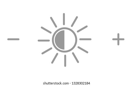 Brightness icon or symbol. Sun with plus and minus icons. Vector illustration.