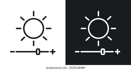 Helligkeitssymbol in Schwarz mit dünner Linie. Flache einfache Vektorsymbol-Illustration.