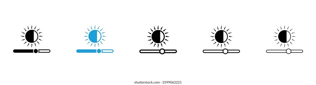 Brightness icons vector illustrations in black and blue colors for web and ui designs