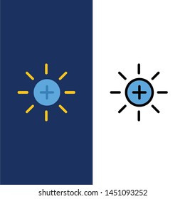 Brightness, Interface, Ui, User  Icons. Flat and Line Filled Icon Set Vector Blue Background