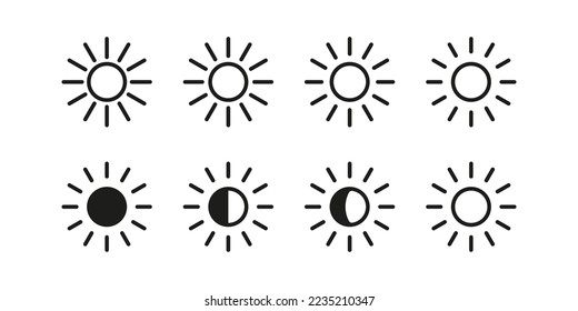 Brightness level control vector icon. Bright screen adjust, exposure settings symbol.