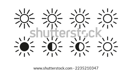 Brightness level control vector icon. Bright screen adjust, exposure settings symbol.