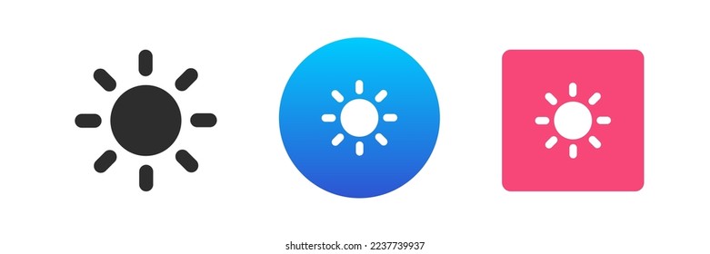 Brightness level settings saturation intensity exposure icon set vector flat illustration. Contrast lighting control application screen digital device edit cyberspace button display sun light