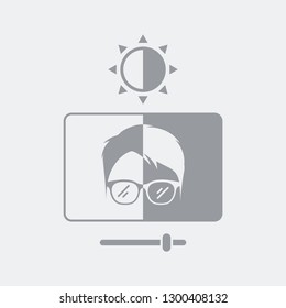 Brightness levels control on face portrait - Flat and isolated vector illustration icon with minimal and modern design