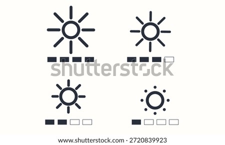 Brightness and light intensity icon set for interface and control systems. Perfect for UI, app settings, display controls, and technology illustrations.