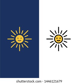 Brightness, Light, Sun, Spring  Icons. Flat and Line Filled Icon Set Vector Blue Background
